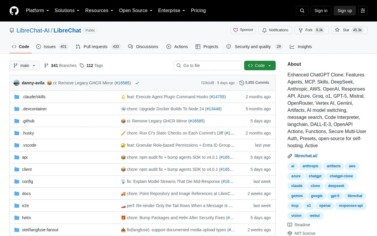 Libre Chat homepage screenshot