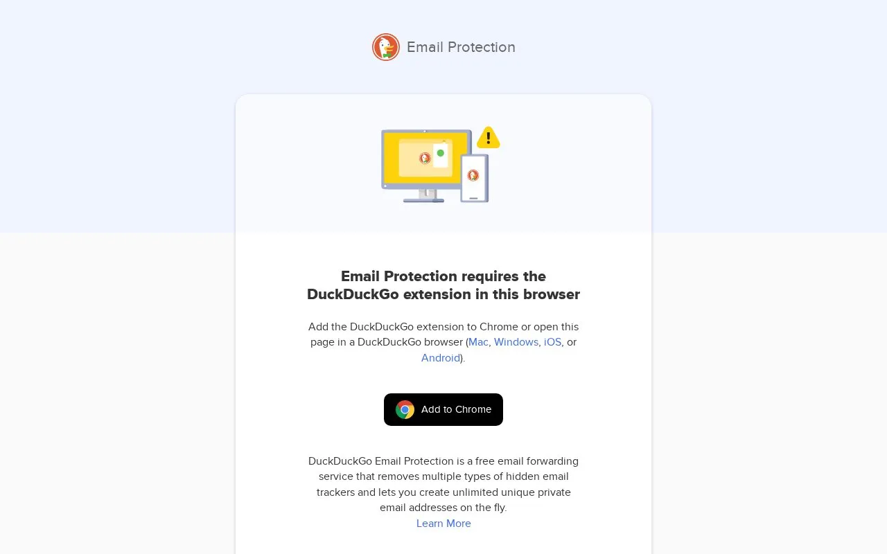 DuckDuckGo Email Protection homepage screenshot