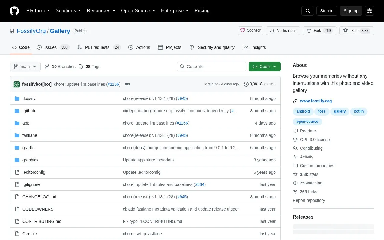 Fossify Gallery homepage screenshot