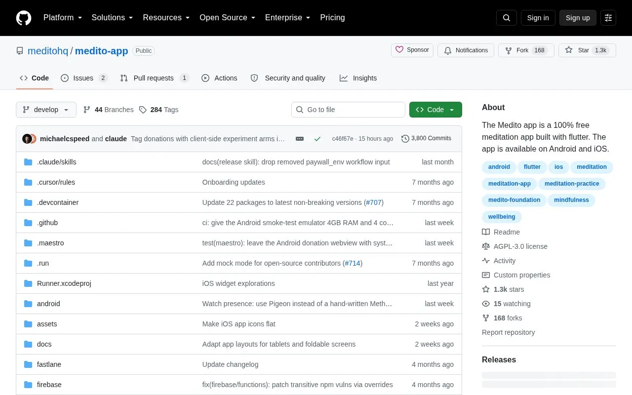 Medito homepage screenshot