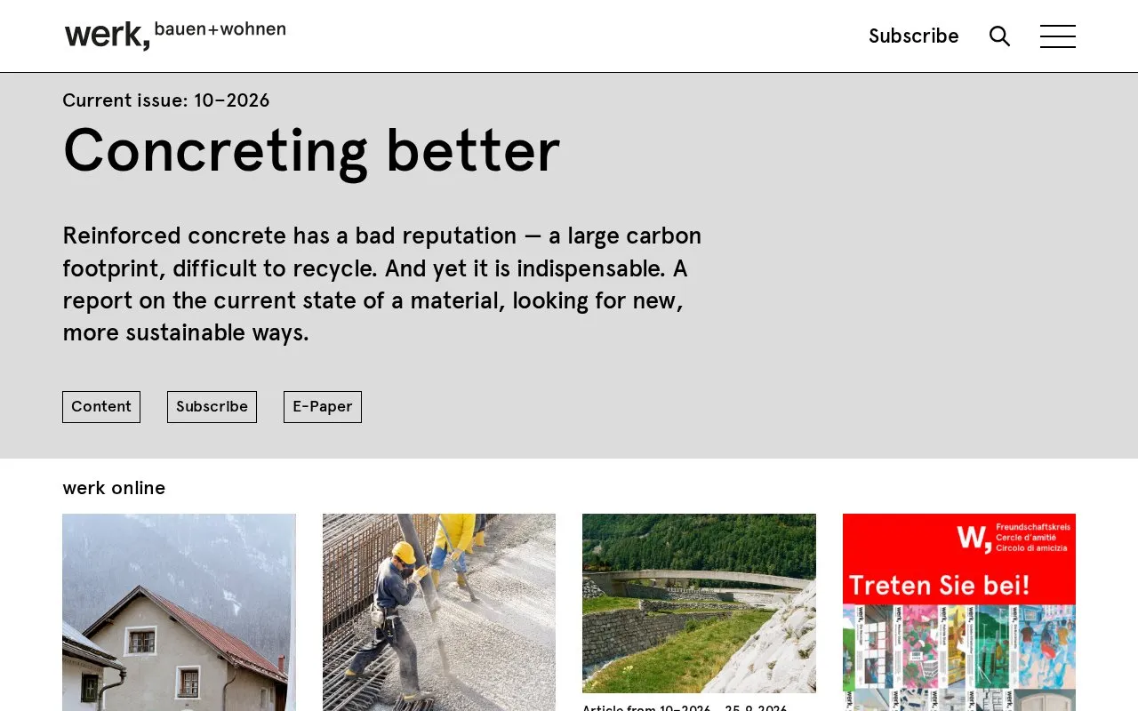 Werk, Bauen + Wohnen homepage screenshot
