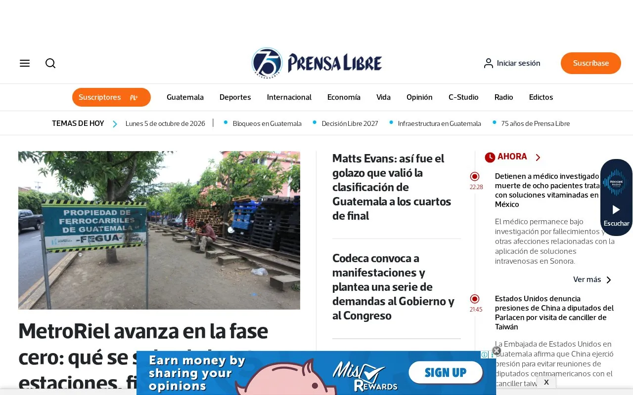 Prensa Libre homepage screenshot