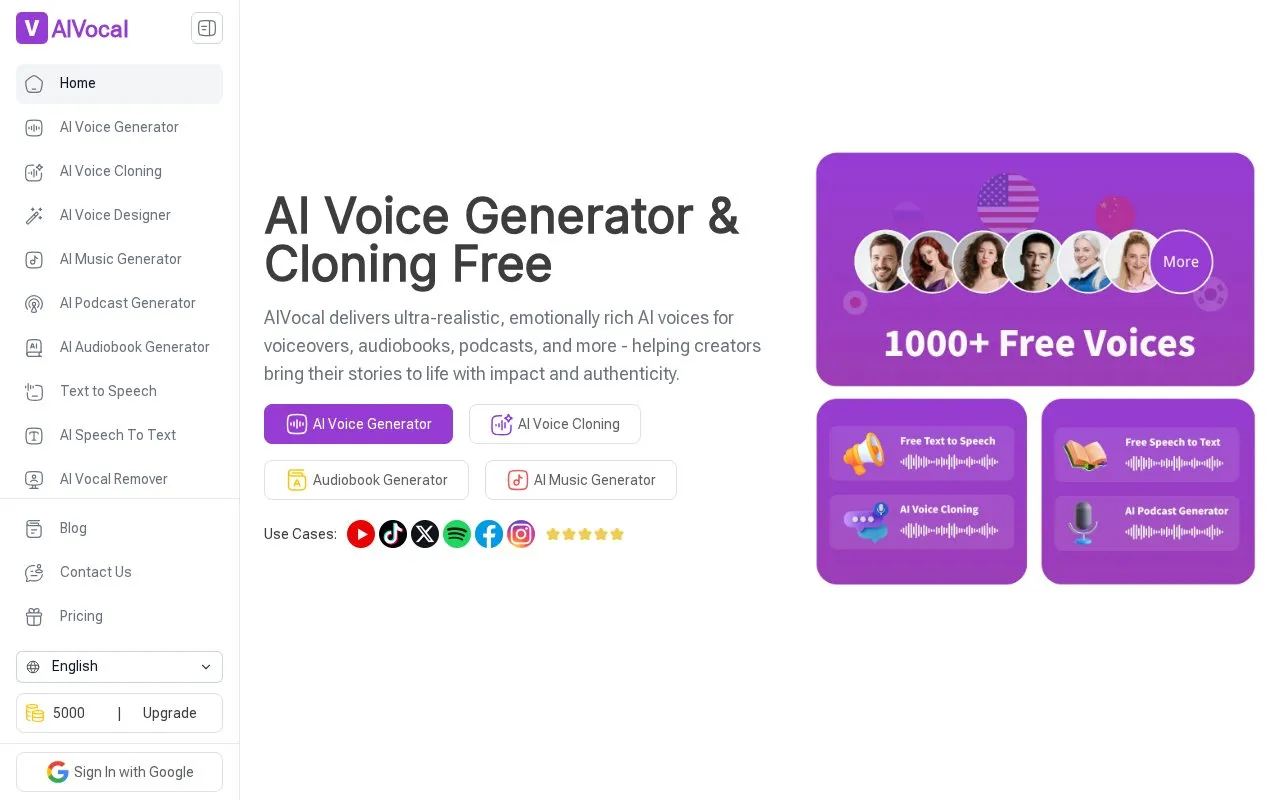 AIVocal homepage screenshot