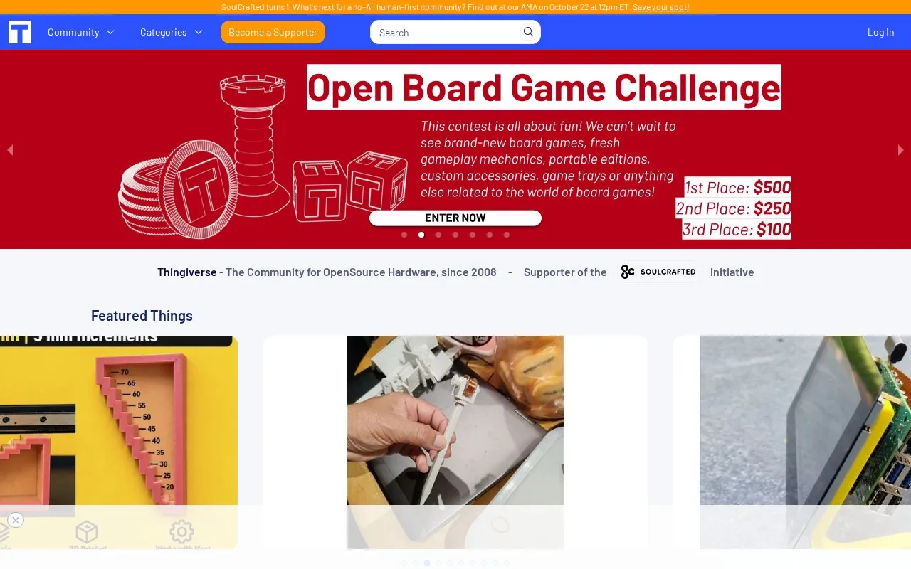Thingiverse homepage screenshot