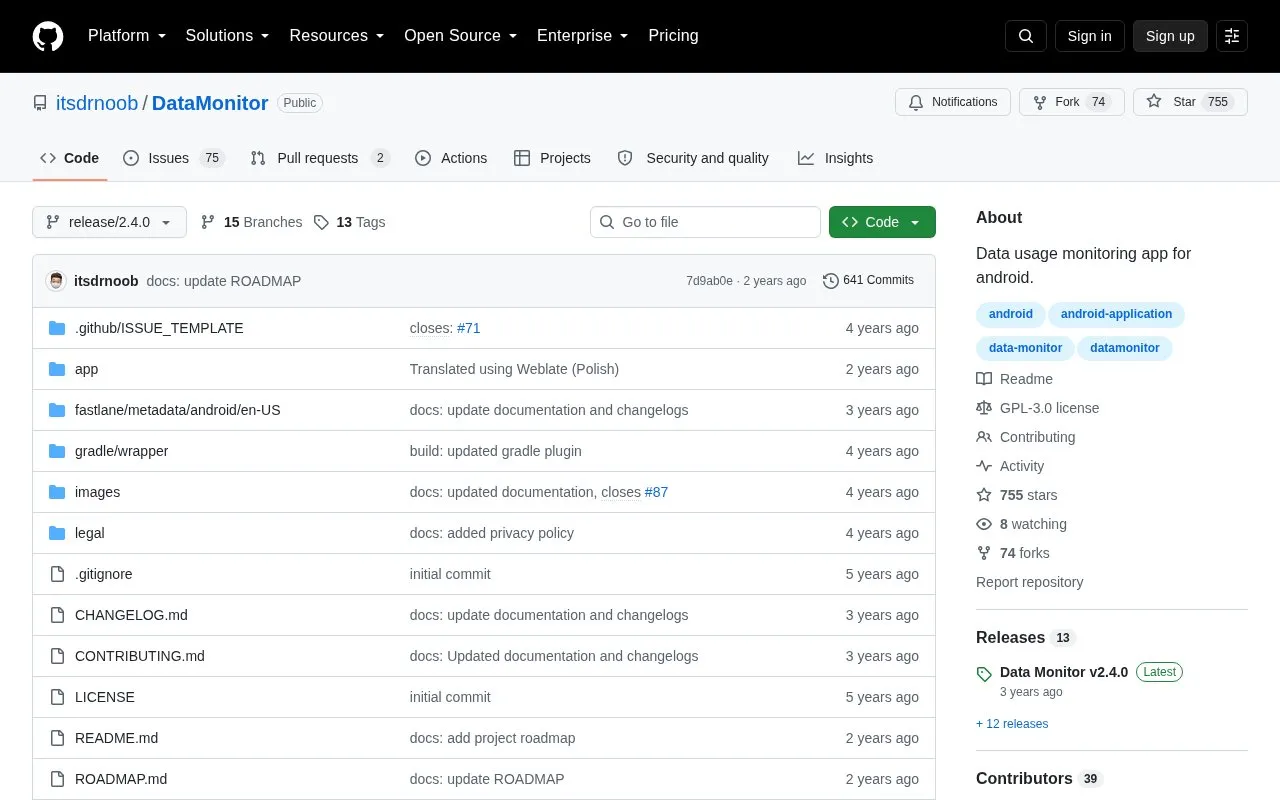 DataMonitor homepage screenshot