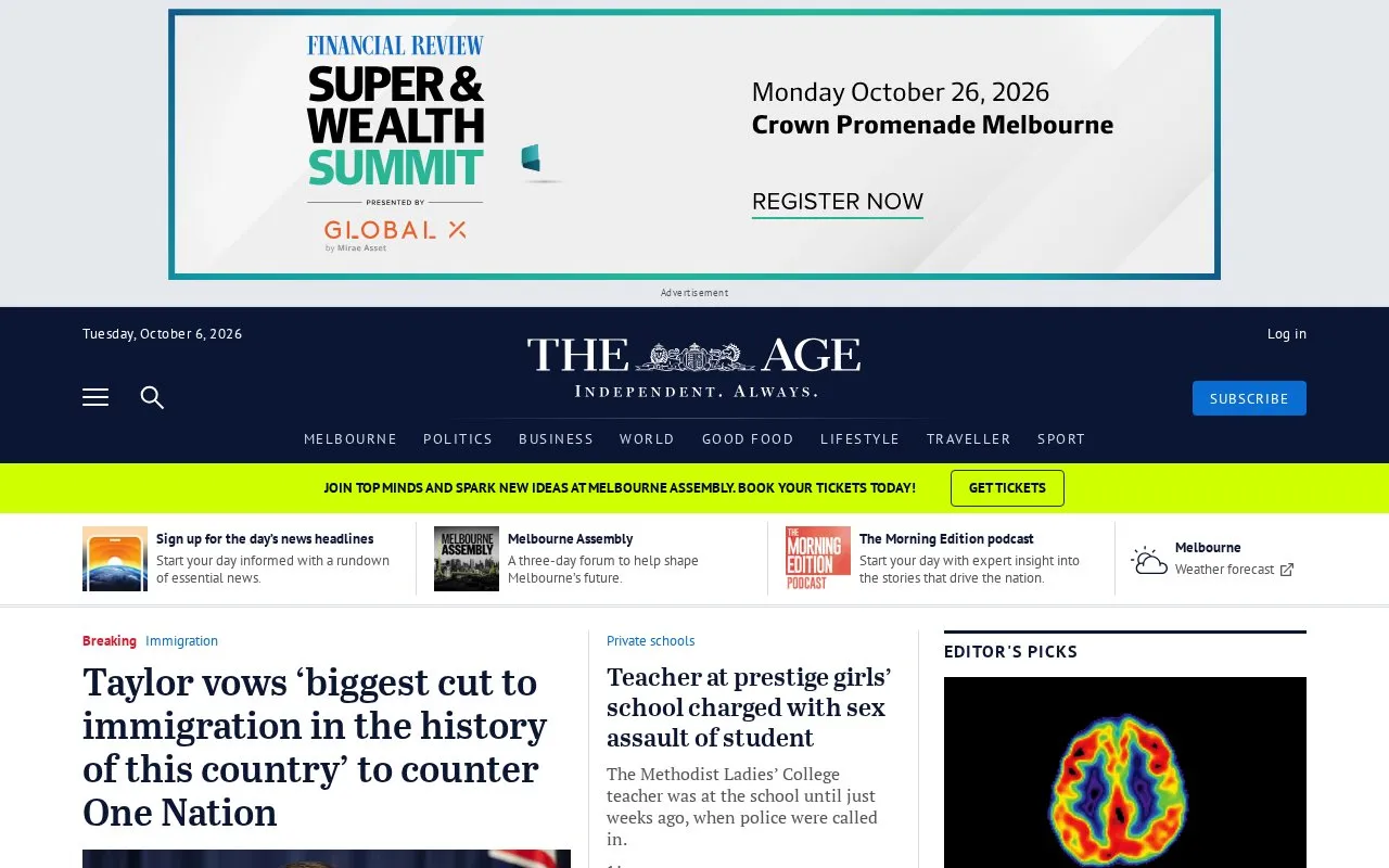 The Age homepage screenshot