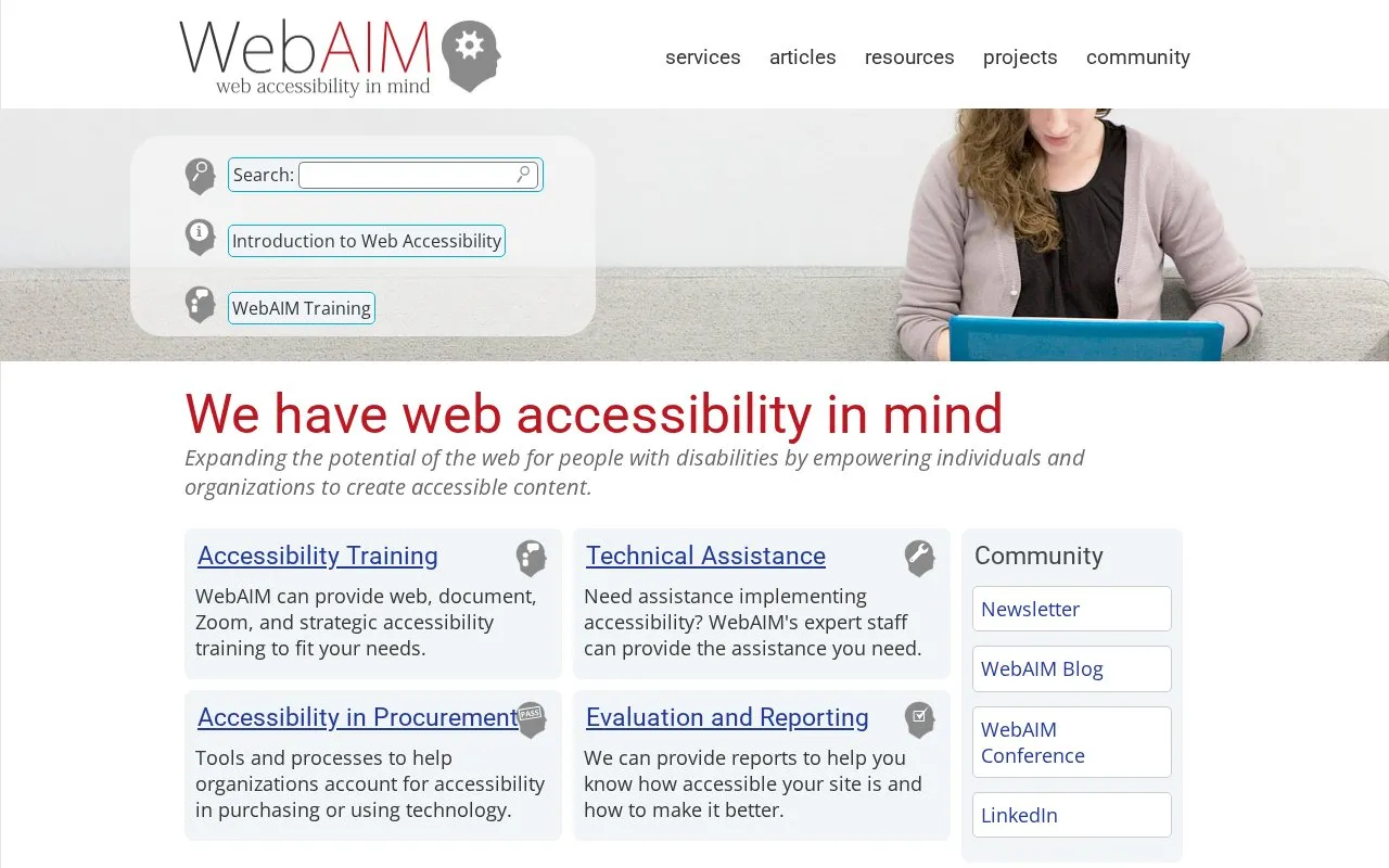 WebAIM homepage screenshot