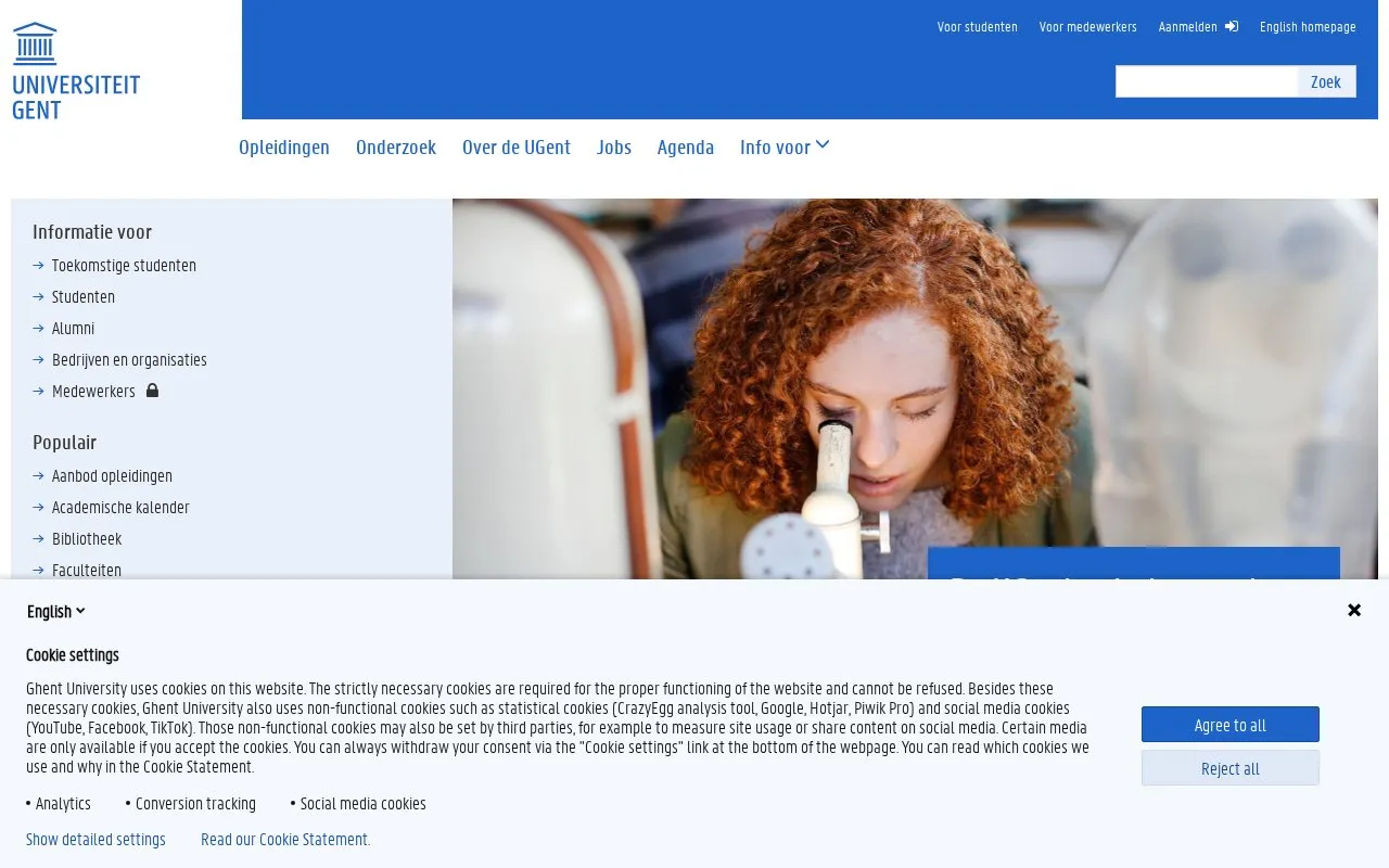 Ghent University homepage screenshot