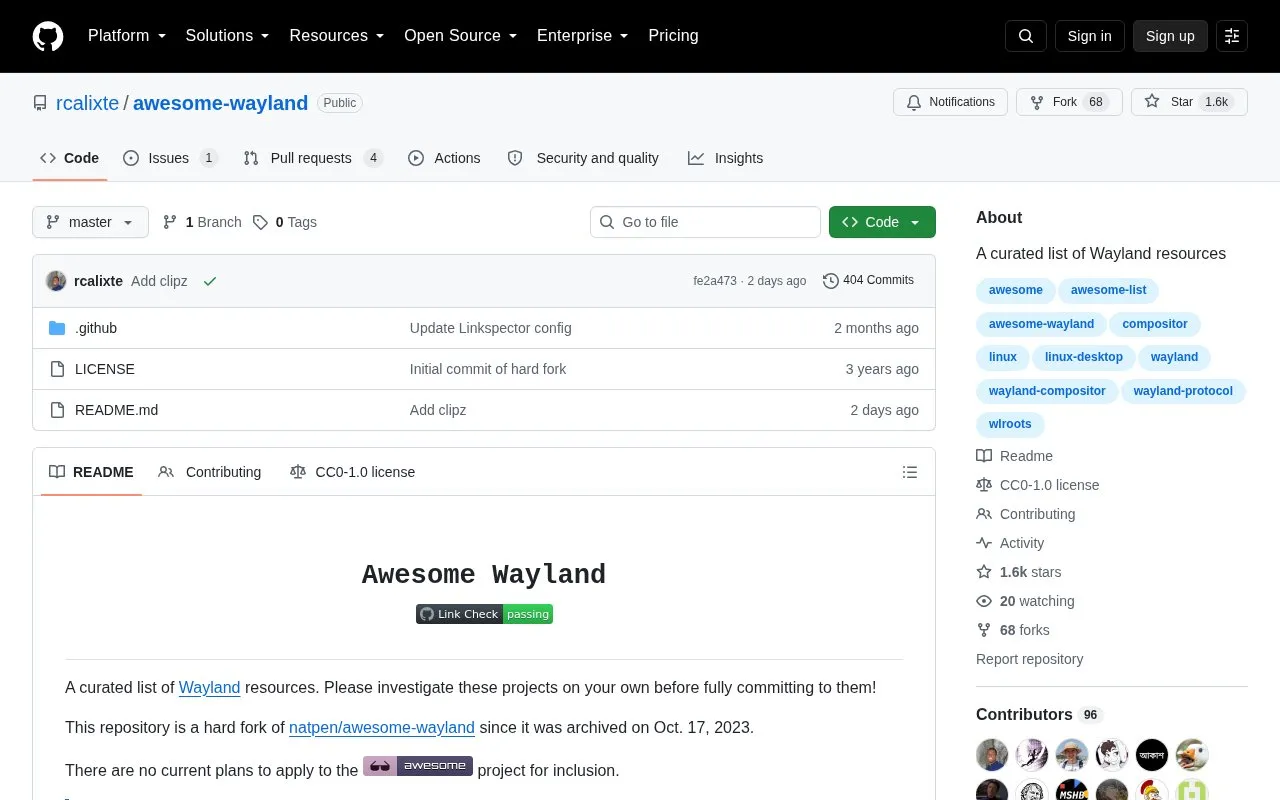 Awesome Wayland homepage screenshot