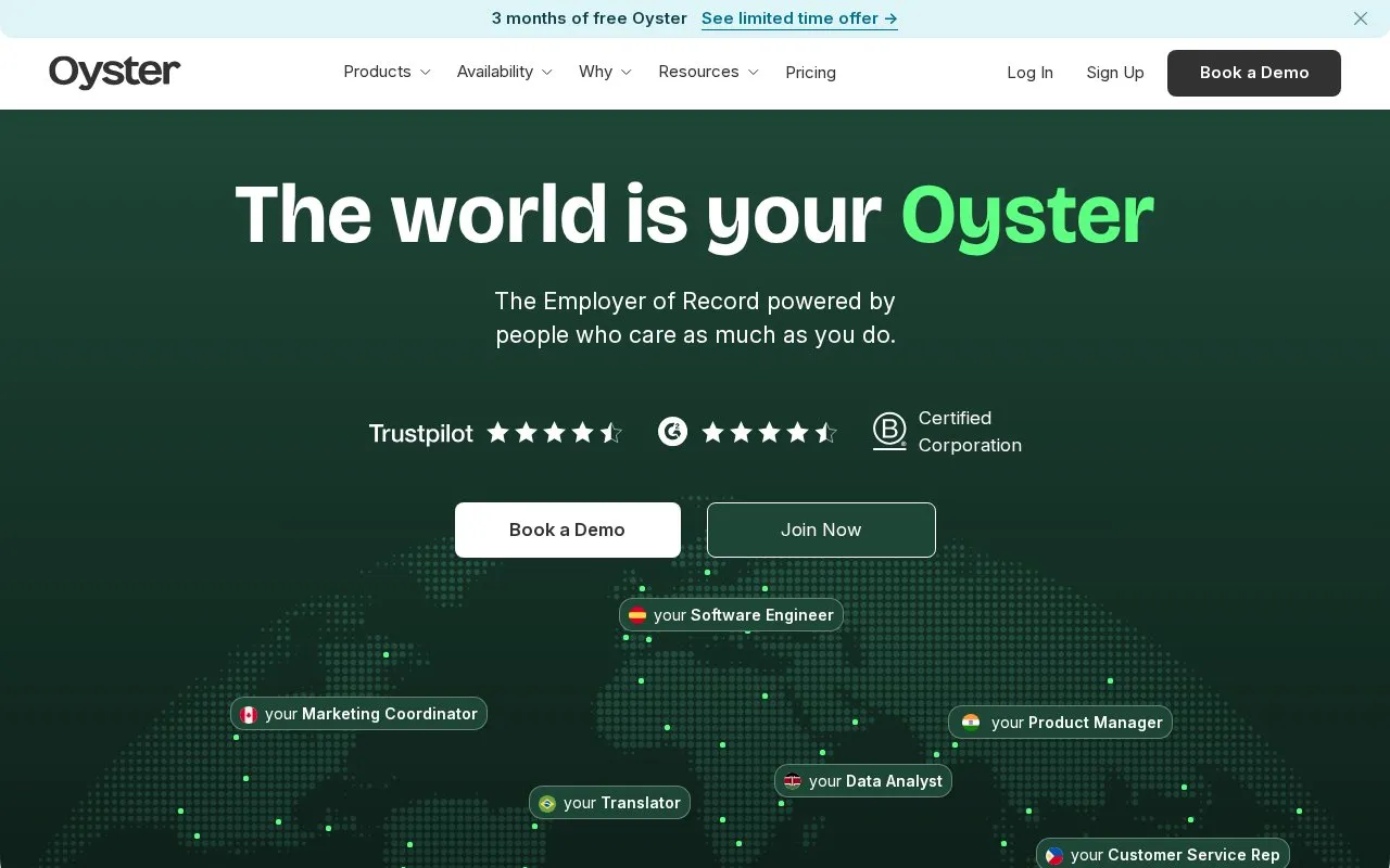 Oyster HR homepage screenshot