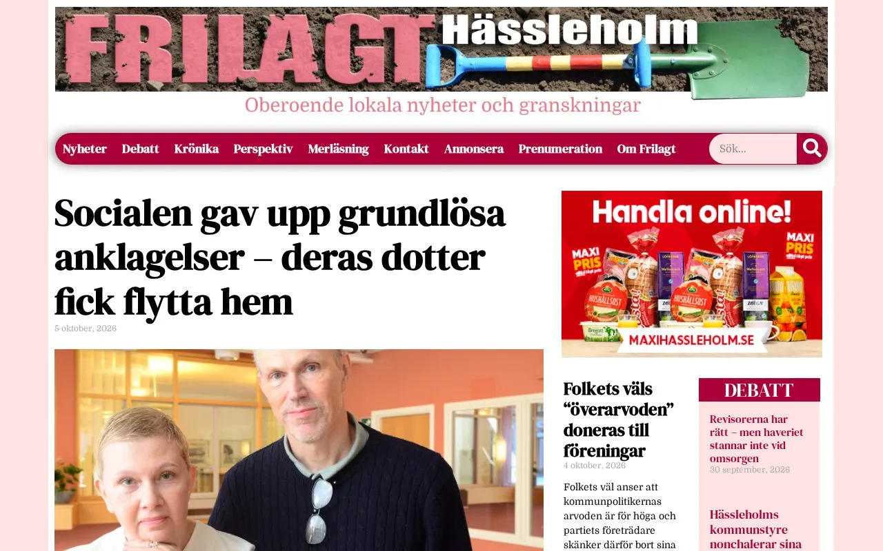 Frilagt Hässleholm homepage screenshot