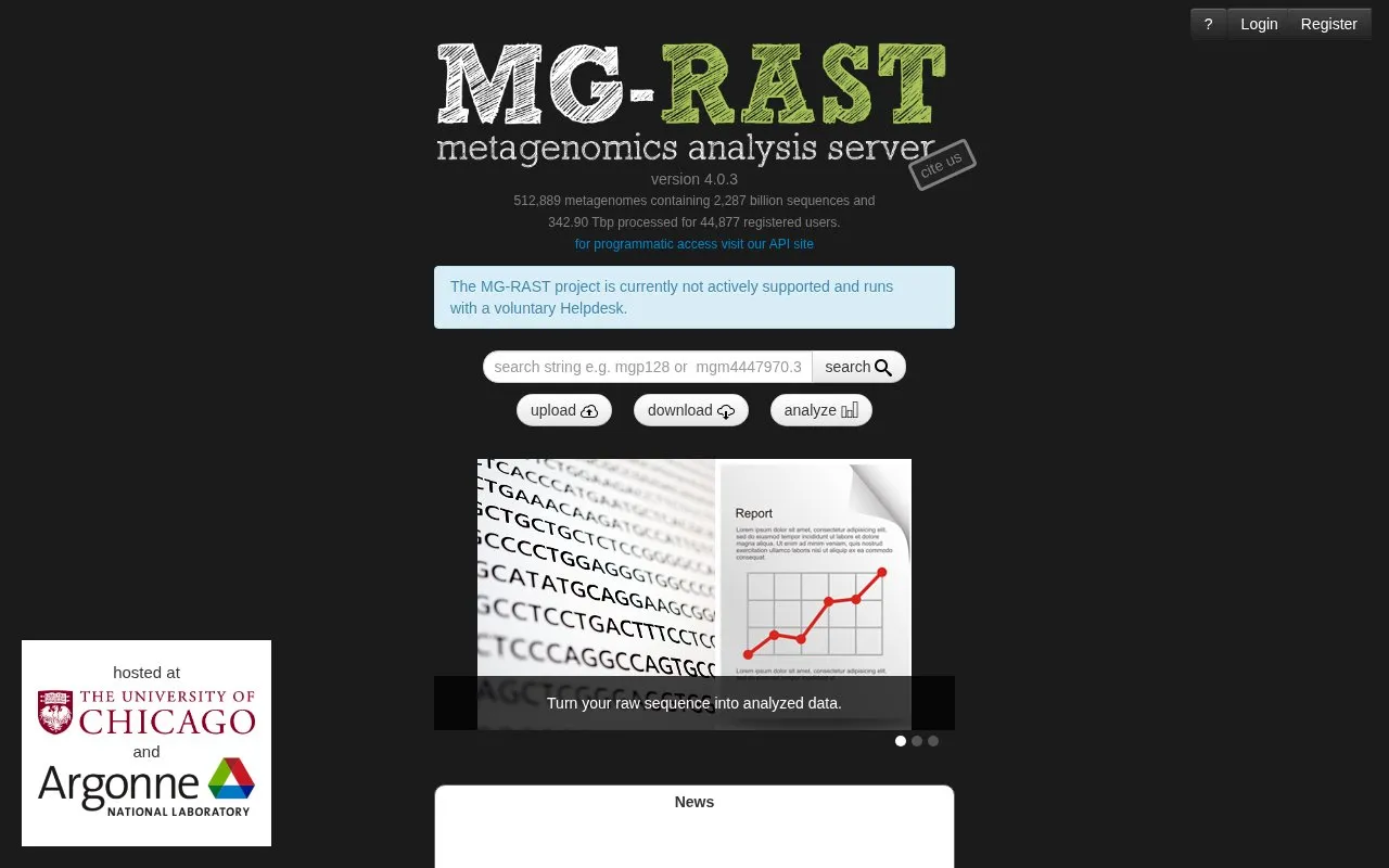 MG-RAST homepage screenshot