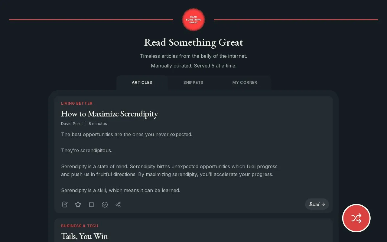 Read Something Great homepage screenshot