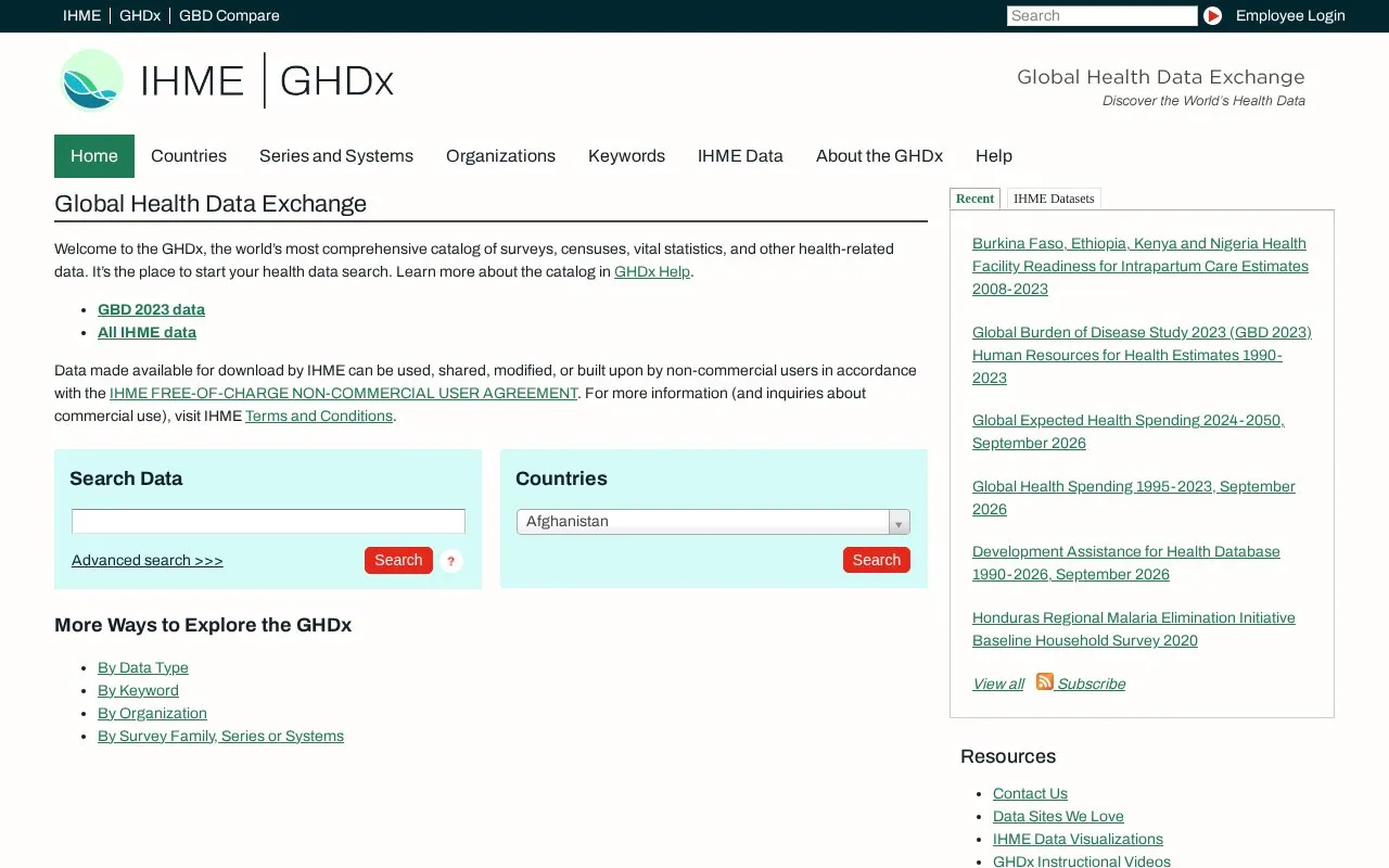 GHDx homepage screenshot