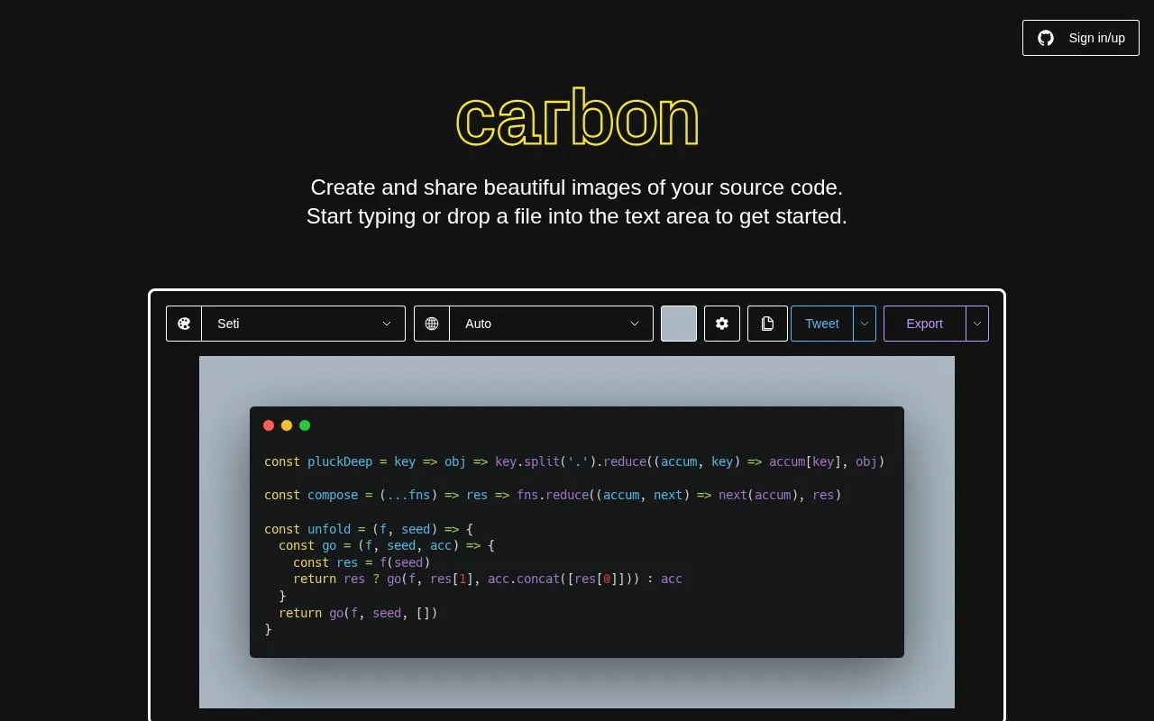 Carbon homepage screenshot