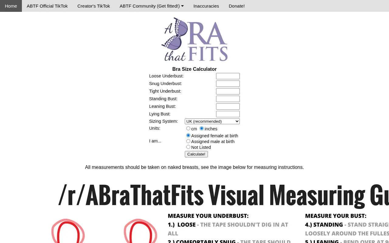 A Bra That Fits homepage screenshot