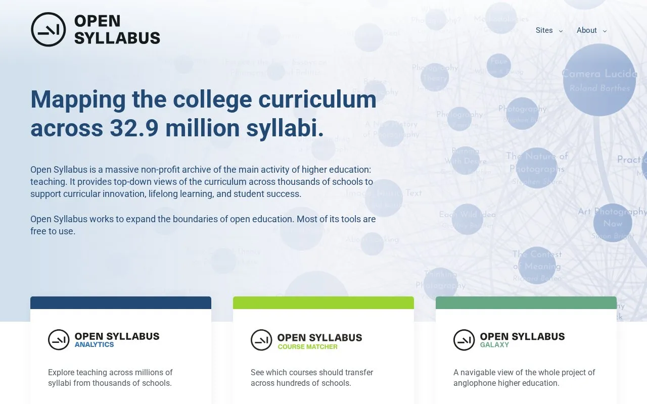 OpenSyllabus homepage screenshot