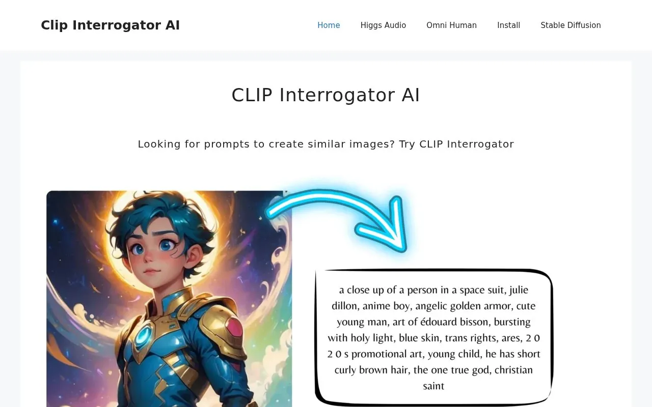 CLIP Interrogator homepage screenshot