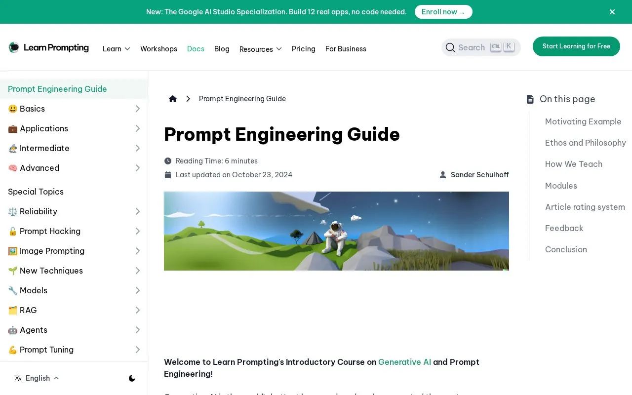 LearnPrompting homepage screenshot