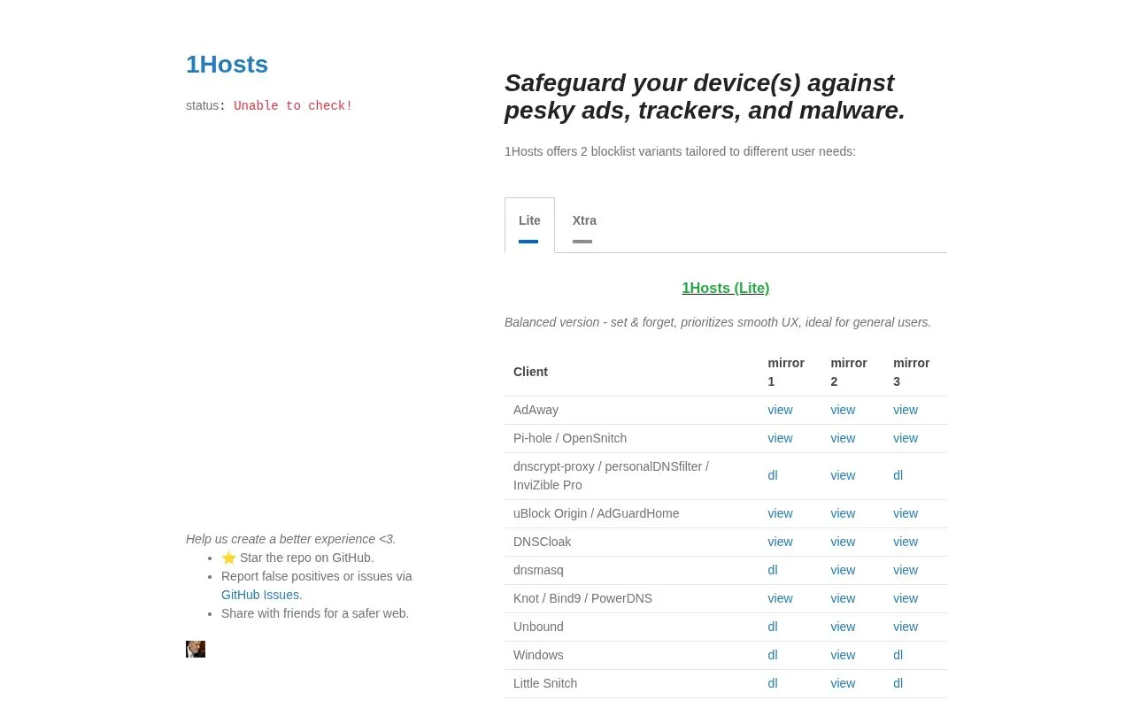 1Hosts homepage screenshot