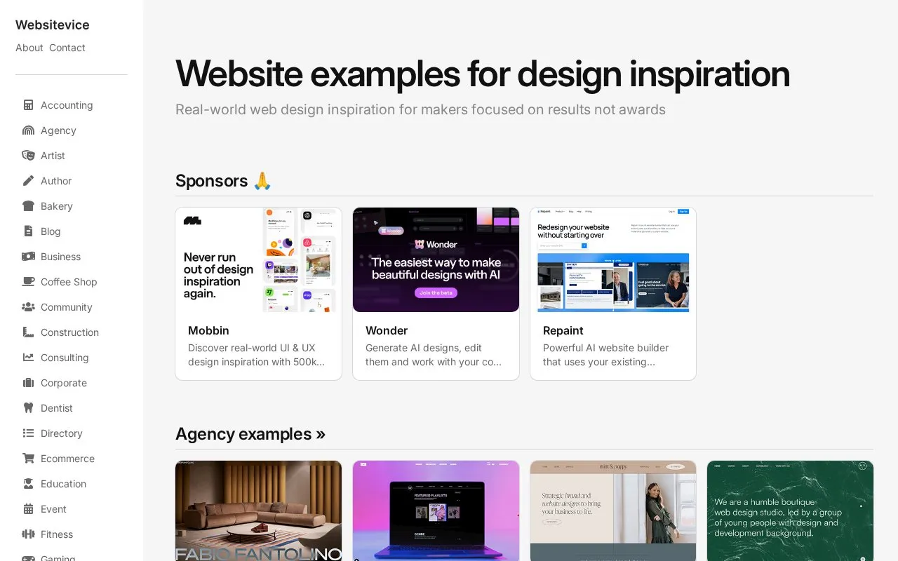 Websitevice homepage screenshot