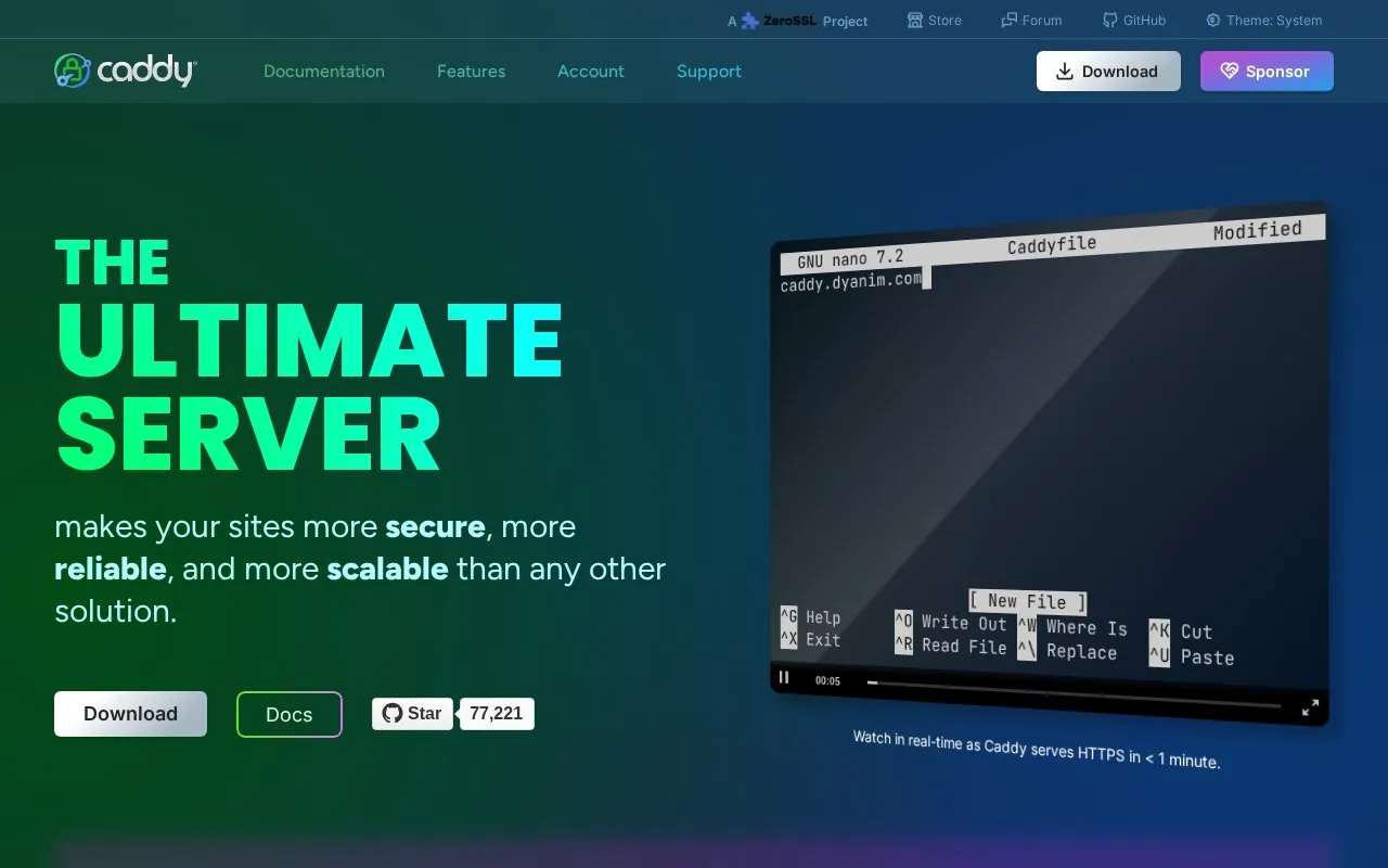 Caddy homepage screenshot