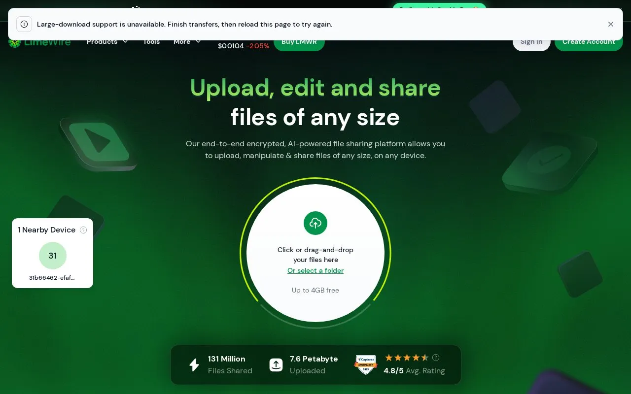 LimeWire homepage screenshot