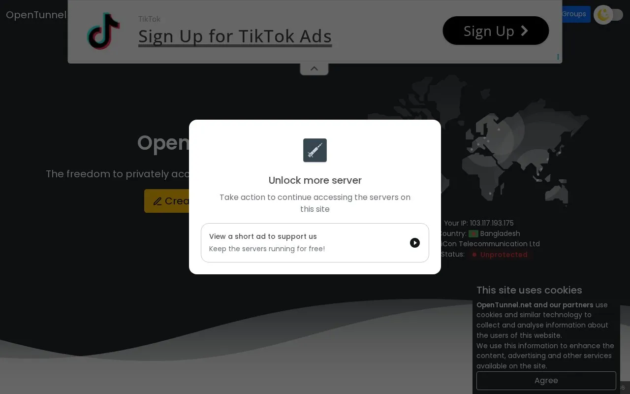 OpenTunnel homepage screenshot