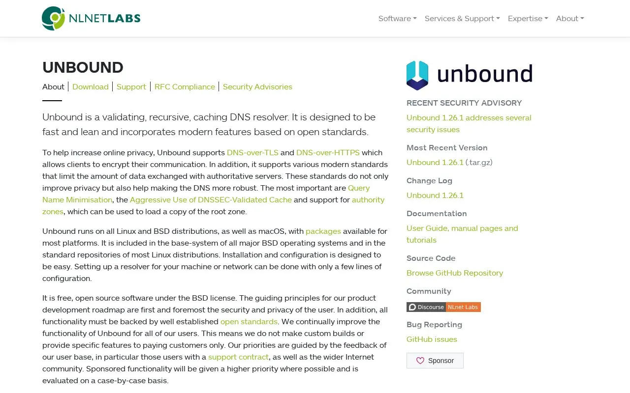 Unbound homepage screenshot