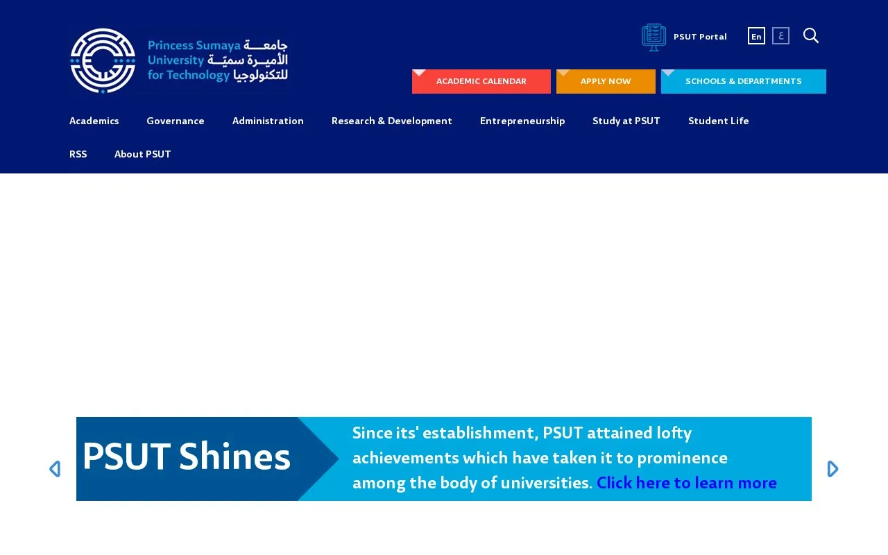 Princess Sumaya University of Technology homepage screenshot