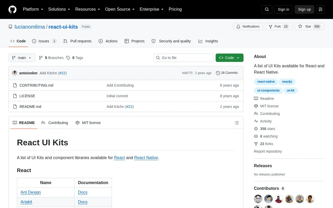 React UI Kits homepage screenshot