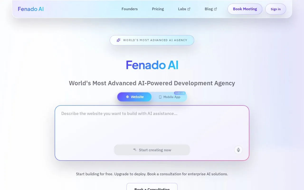 Fenado AI homepage screenshot