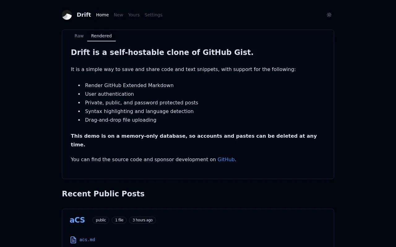Drift homepage screenshot