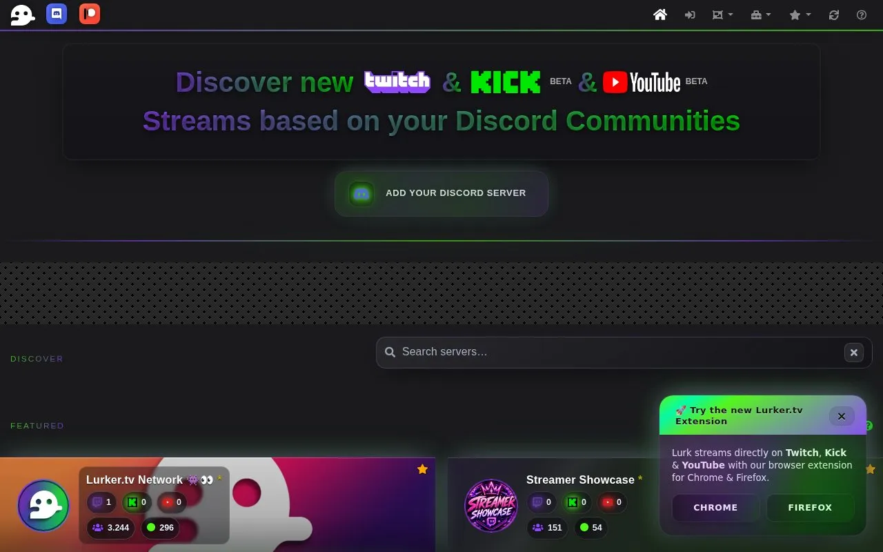 Lurker.tv homepage screenshot