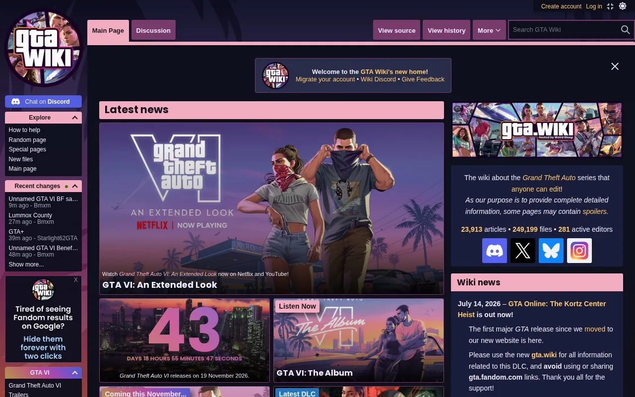 GTA Wiki homepage screenshot