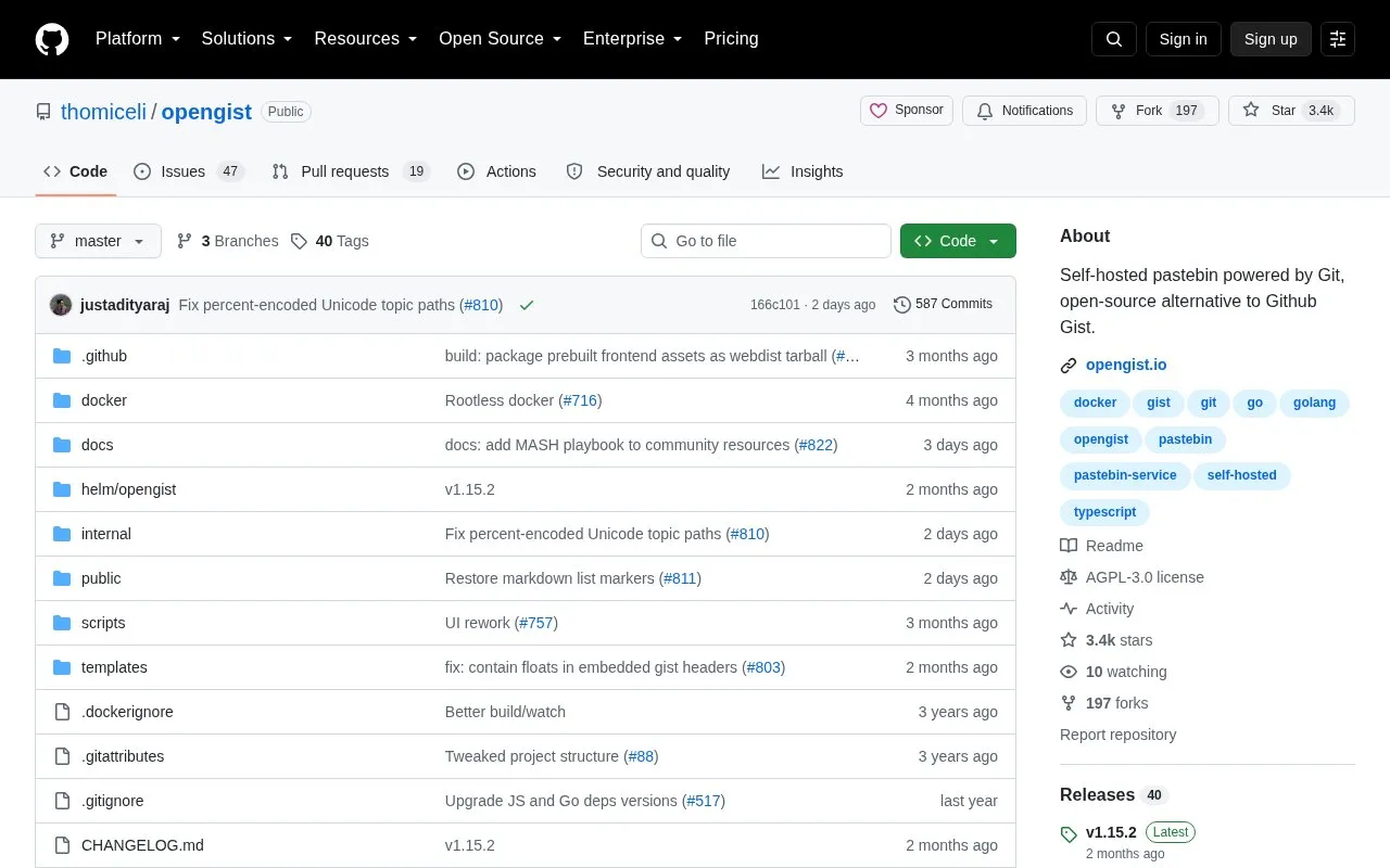 Opengist homepage screenshot