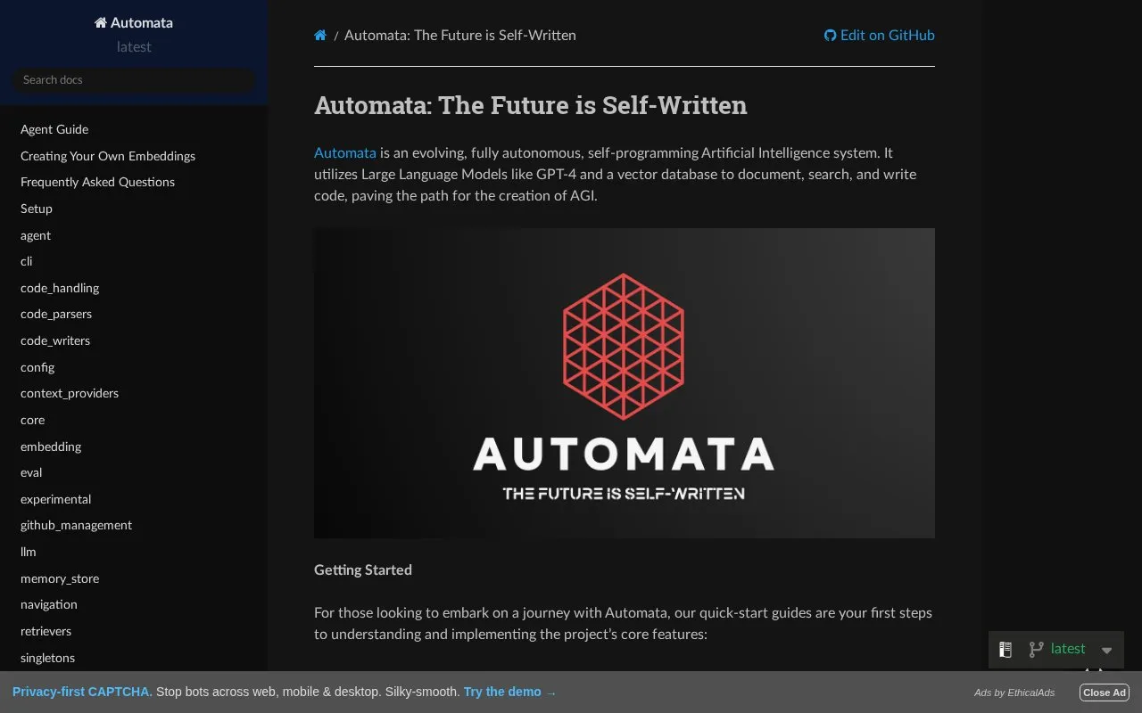 Docs homepage screenshot