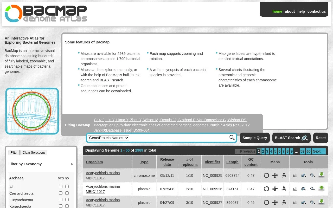 BacMap homepage screenshot