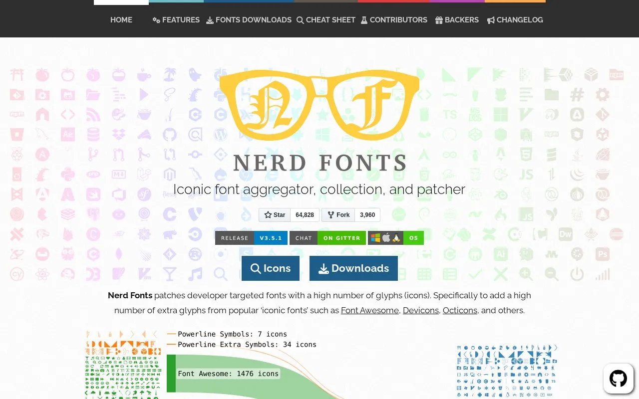 Nerd Fonts homepage screenshot