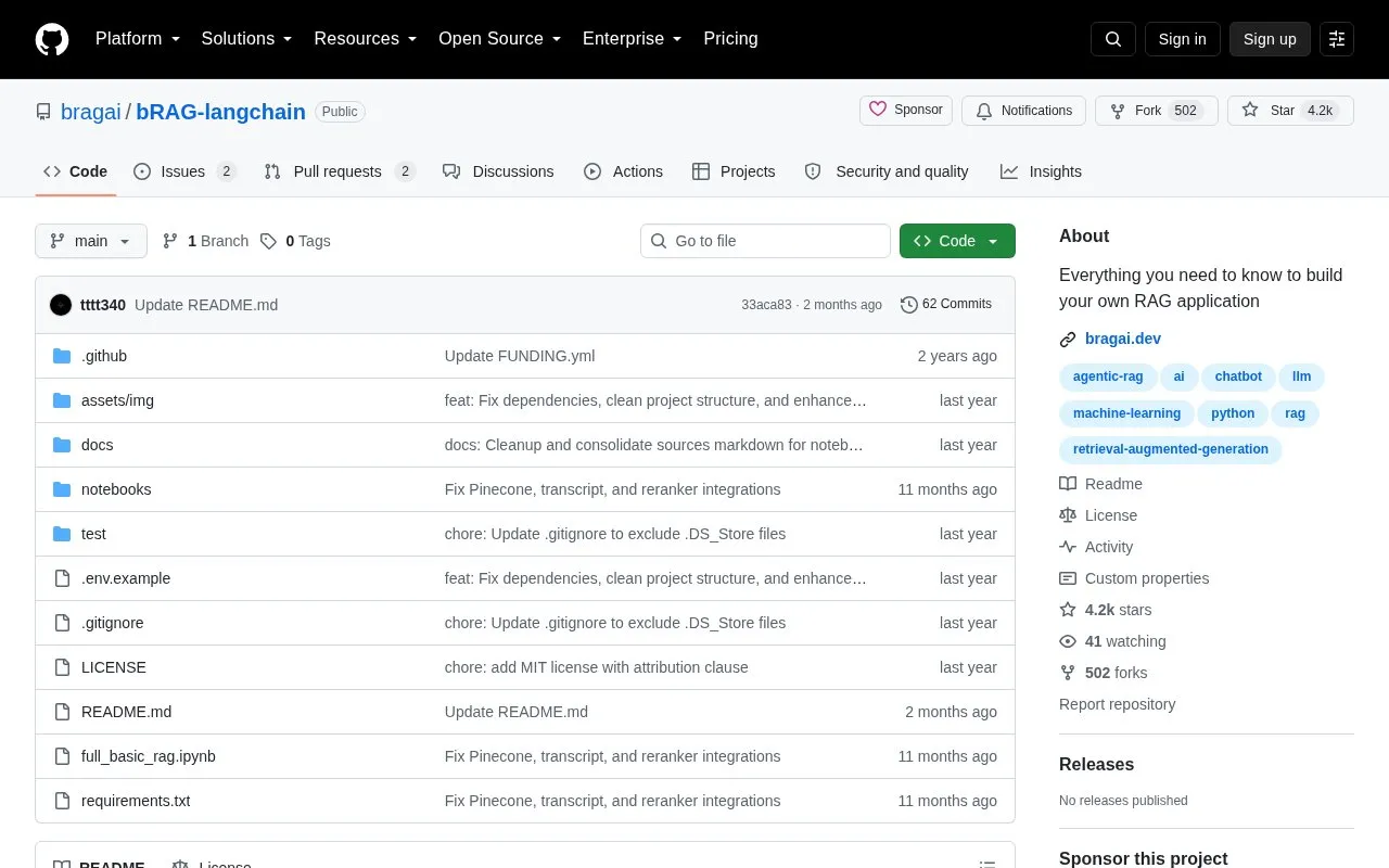 bRAGAI/bRAG-langchain homepage screenshot