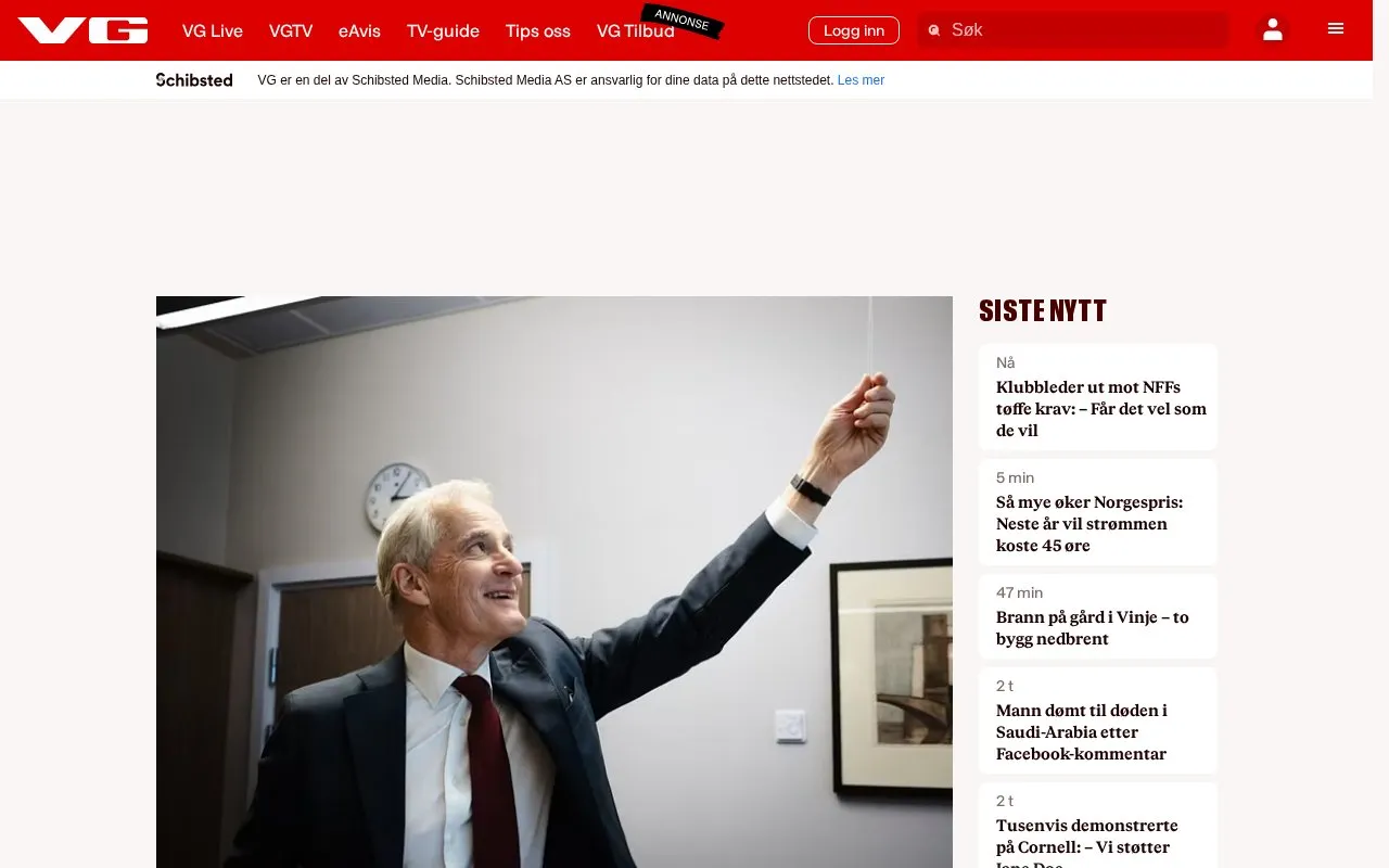 VG homepage screenshot