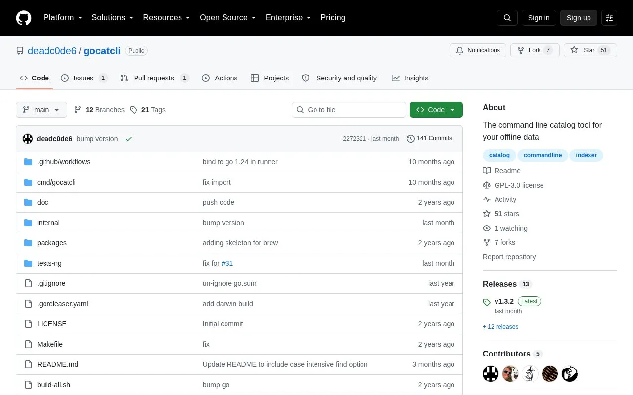 gocatcli homepage screenshot