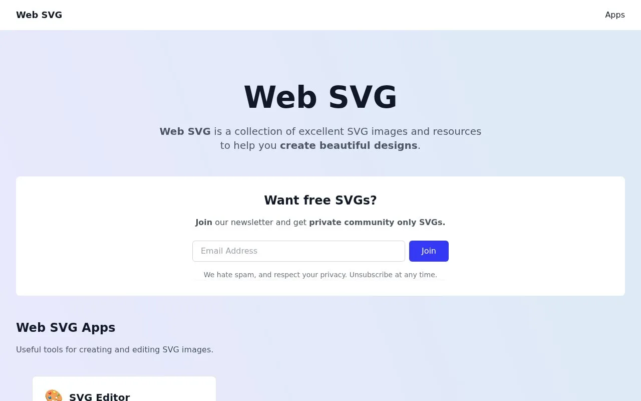 websvg homepage screenshot