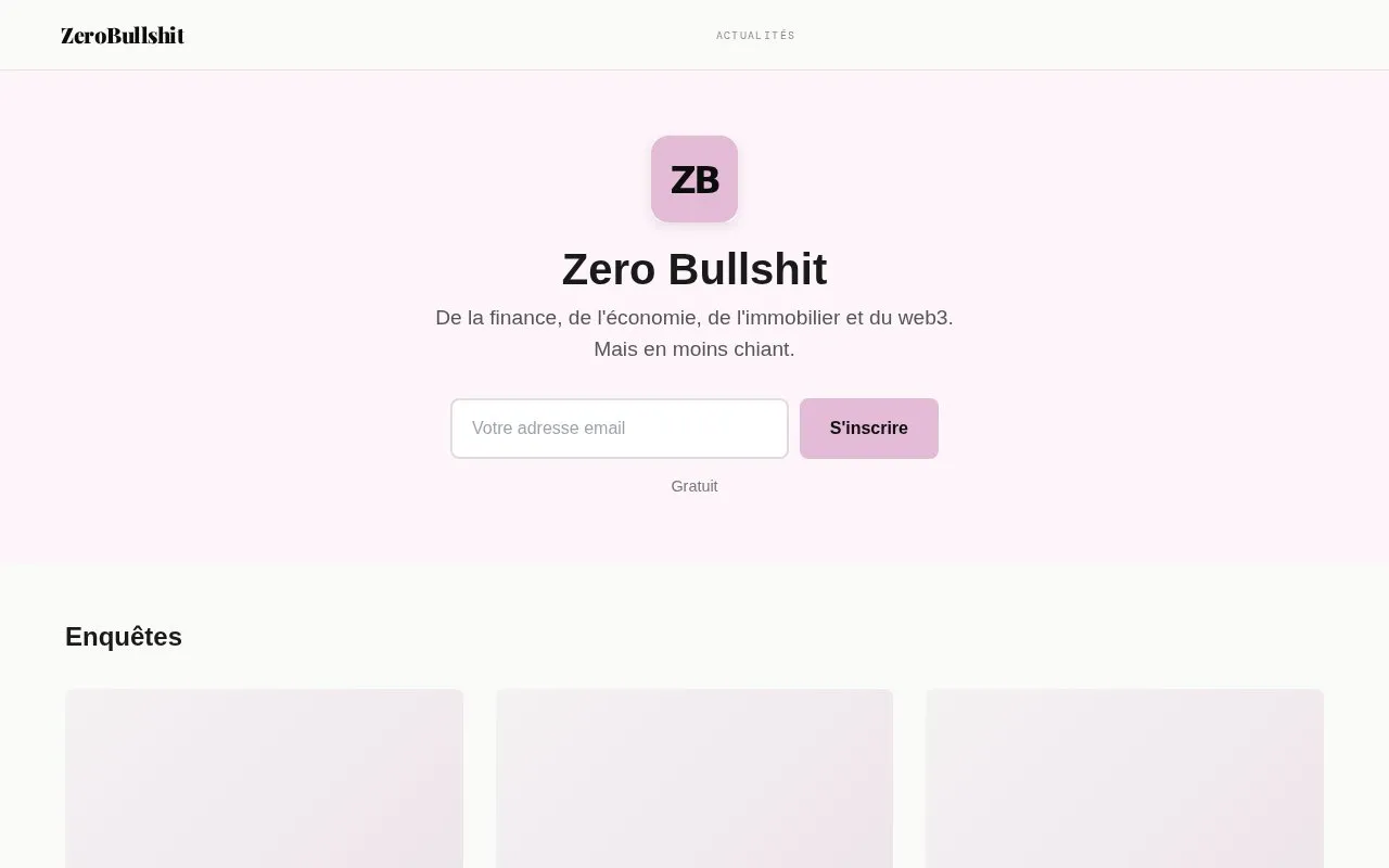 Zero Bullshit homepage screenshot