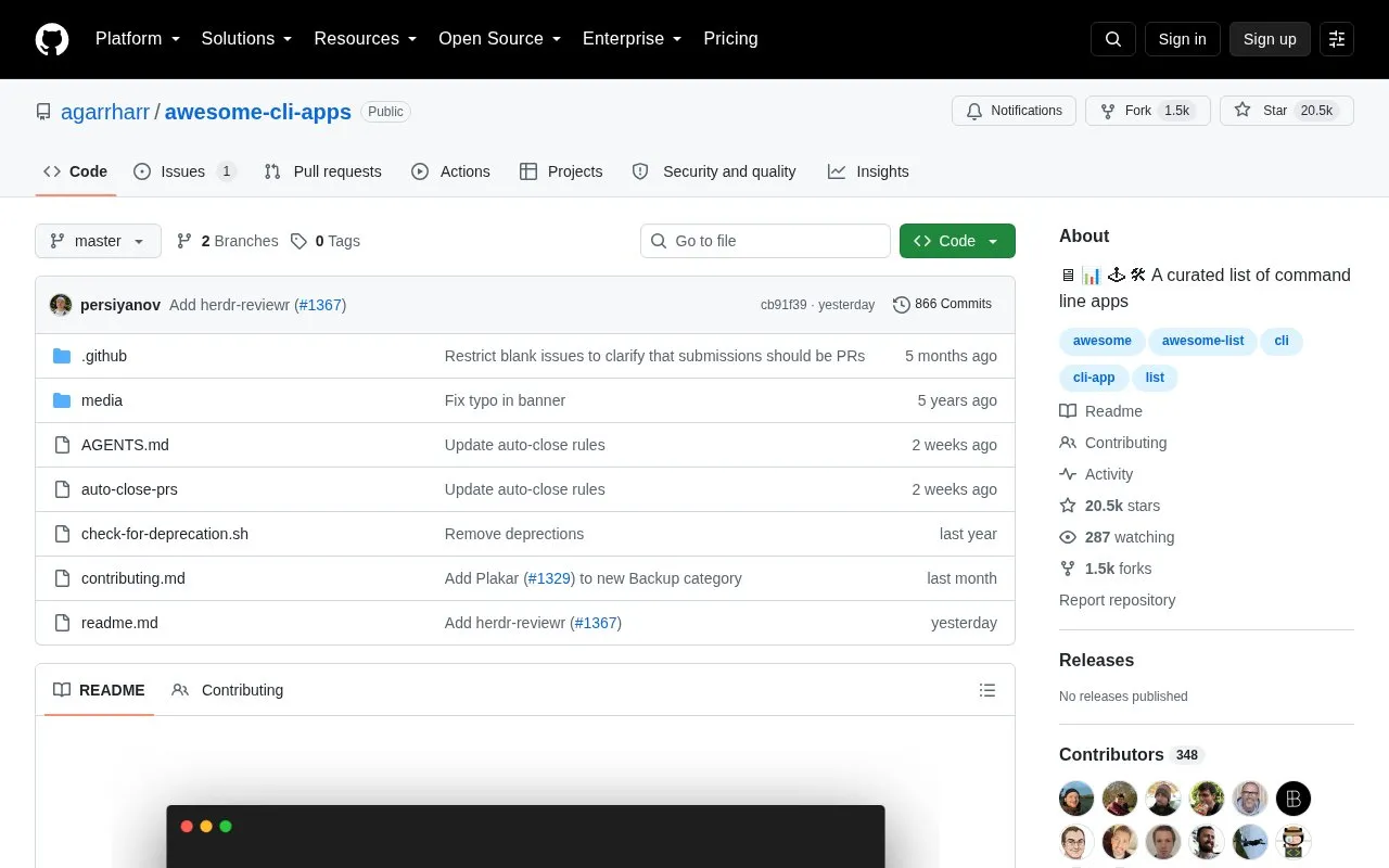Awesome CLI Apps homepage screenshot