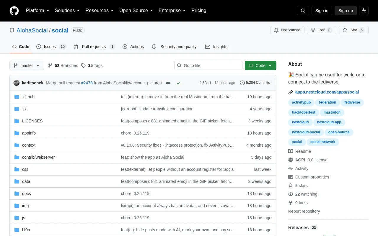 social homepage screenshot