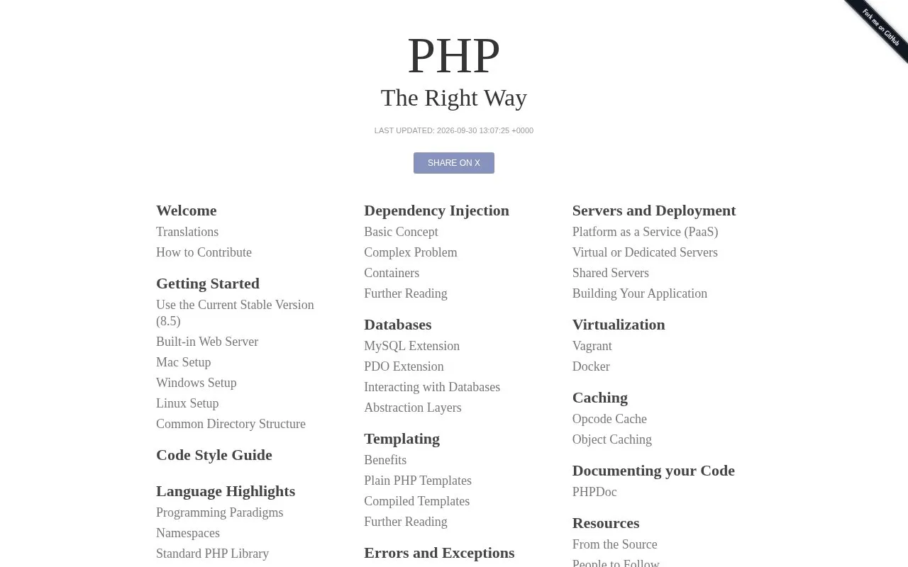PHP: The Right Way homepage screenshot
