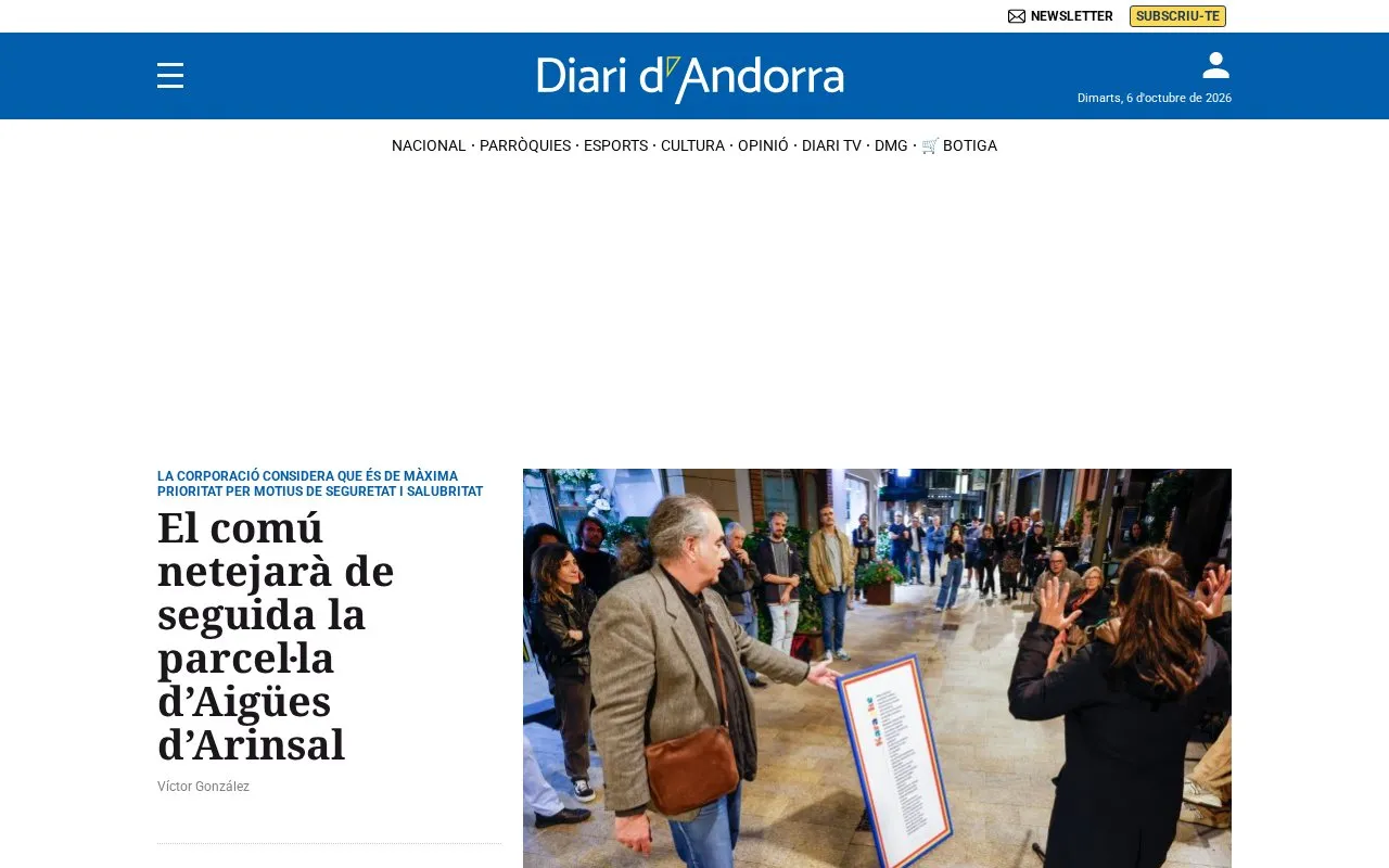 Diari d'Andorra homepage screenshot