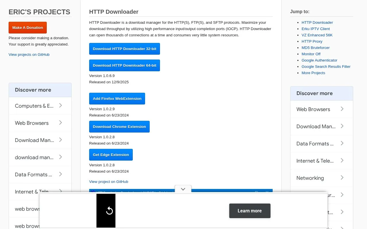 HTTP Downloader homepage screenshot