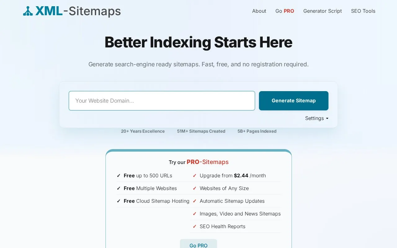 XML-Sitemaps homepage screenshot